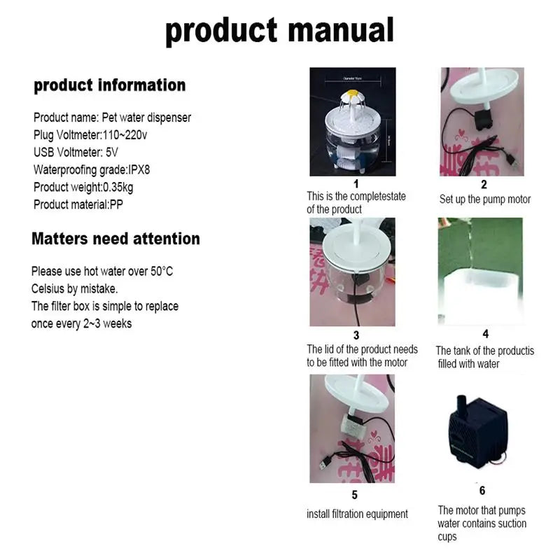 Fontana Automatica per Gatti — Silenziosa, Filtrante, USB 1.2L